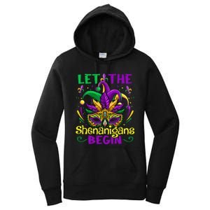 Funny Mardi Gras Let The Shenanigans Begin Mask Jester Hat Women's Pullover Hoodie