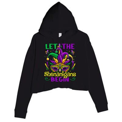 Funny Mardi Gras Let The Shenanigans Begin Mask Jester Hat Crop Fleece Hoodie