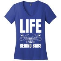 Funny Motorcycle Gift Life Behind Motorcycle Bars Cool Gift Women's V-Neck T-Shirt