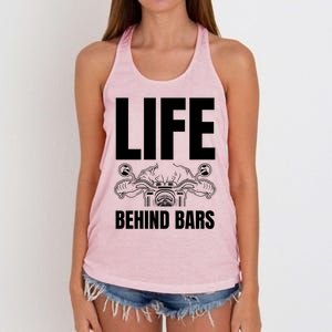 Funny Motorcycle Gift Life Behind Motorcycle Bars Cool Gift Women's Knotted Racerback Tank