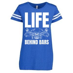 Funny Motorcycle Gift Life Behind Motorcycle Bars Cool Gift Enza Ladies Jersey Football T-Shirt