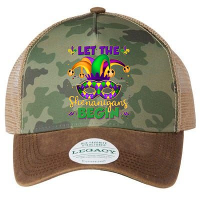 Funny Mardi Gras Let The Shenanigans Begin Jester Hat Mask Legacy Tie Dye Trucker Hat
