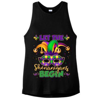 Funny Mardi Gras Let The Shenanigans Begin Jester Hat Mask Ladies PosiCharge Tri-Blend Wicking Tank