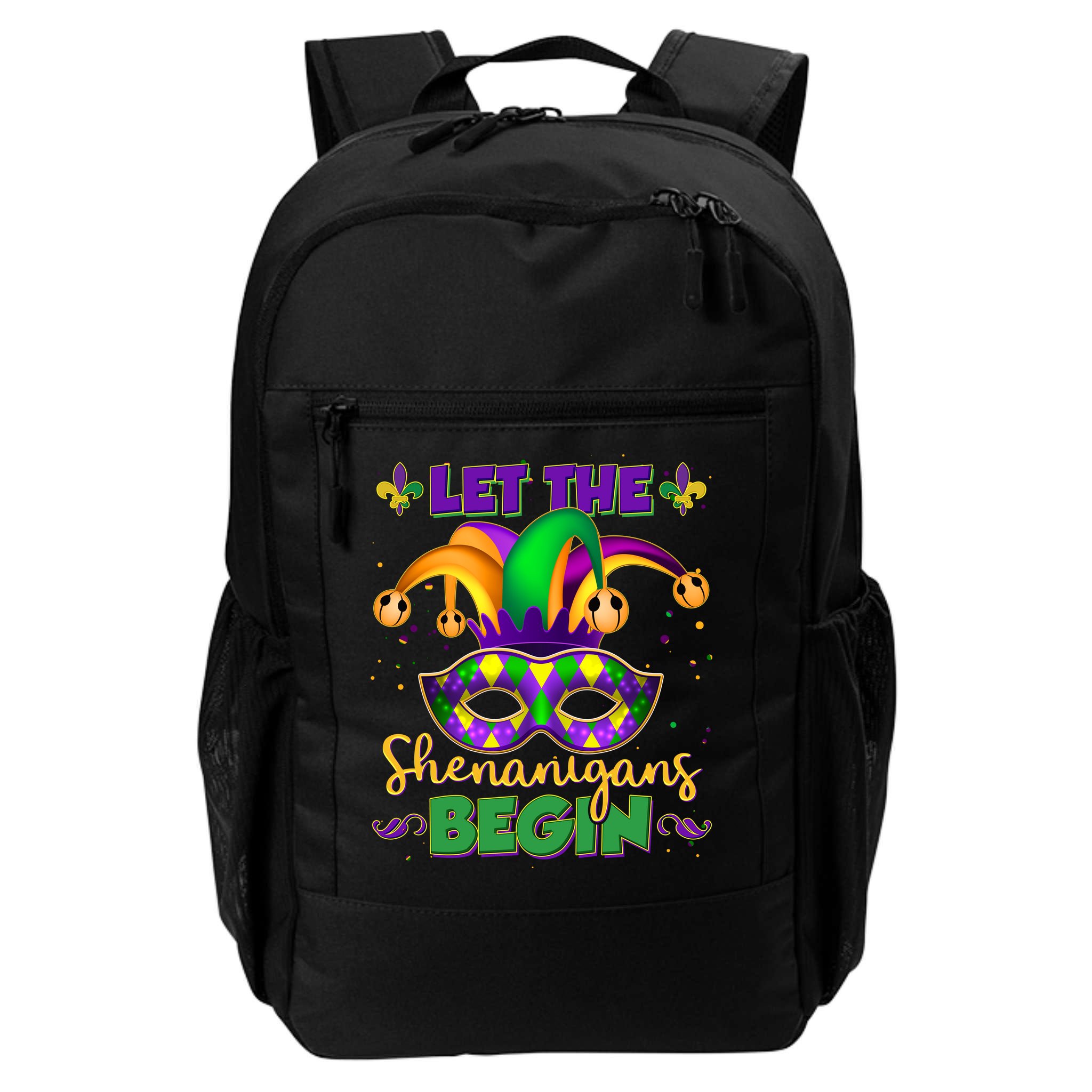 Funny Mardi Gras Let The Shenanigans Begin Jester Hat Mask Backpack
