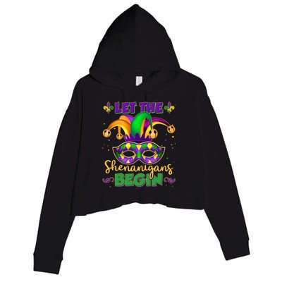Funny Mardi Gras Let The Shenanigans Begin Jester Hat Mask Crop Fleece Hoodie
