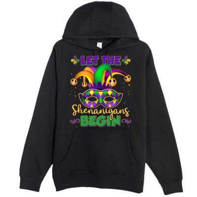 Funny Mardi Gras Let The Shenanigans Begin Jester Hat Mask Premium Pullover Hoodie