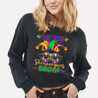 Funny Mardi Gras Let The Shenanigans Begin Jester Hat Mask Cropped Pullover Crew