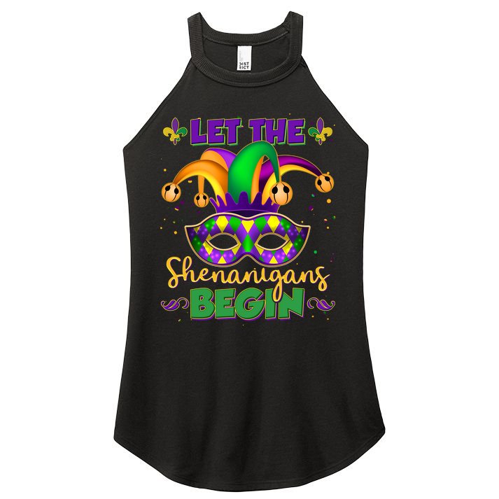 Funny Mardi Gras Let The Shenanigans Begin Jester Hat Mask Women's Perfect Tri Rocker Tank