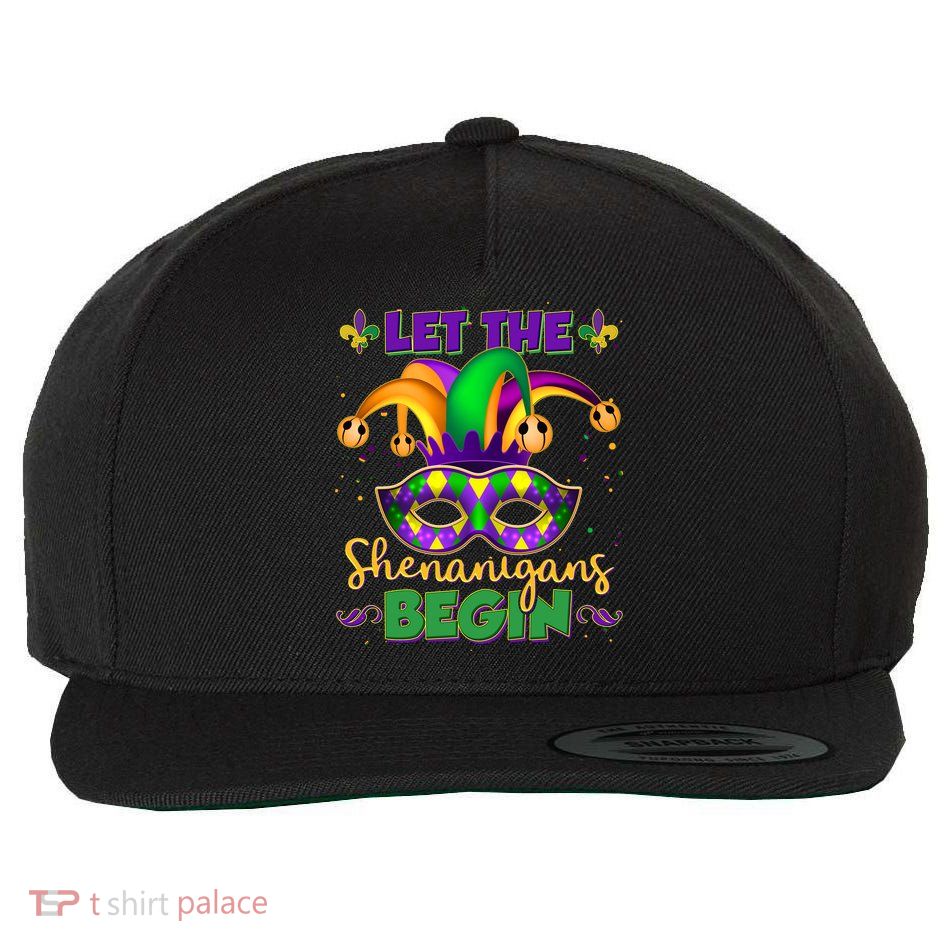 Funny Mardi Gras Let The Shenanigans Begin Jester Hat Mask Wool Snapback Cap