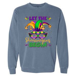 Funny Mardi Gras Let The Shenanigans Begin Jester Hat Mask Garment-Dyed Sweatshirt