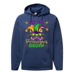 Funny Mardi Gras Let The Shenanigans Begin Jester Hat Mask Performance Fleece Hoodie