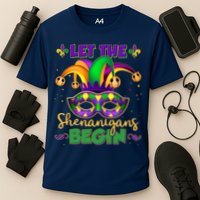 Funny Mardi Gras Let The Shenanigans Begin Jester Hat Mask Cooling Performance Crew T-Shirt