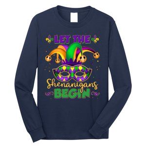 Funny Mardi Gras Let The Shenanigans Begin Jester Hat Mask Long Sleeve Shirt