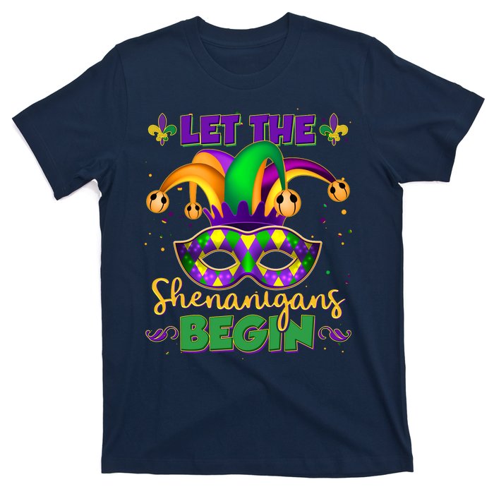 Funny Mardi Gras Let The Shenanigans Begin Jester Hat Mask T-Shirt