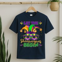 Funny Mardi Gras Let The Shenanigans Begin Jester Hat Mask T-Shirt