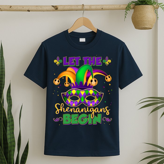 Funny Mardi Gras Let The Shenanigans Begin Jester Hat Mask T-Shirt