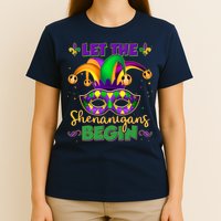 Funny Mardi Gras Let The Shenanigans Begin Jester Hat Mask T-Shirt