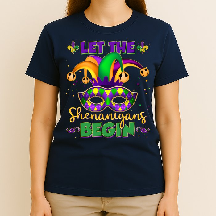 Funny Mardi Gras Let The Shenanigans Begin Jester Hat Mask T-Shirt