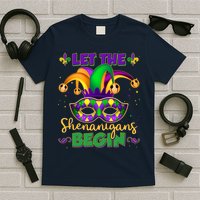 Funny Mardi Gras Let The Shenanigans Begin Jester Hat Mask T-Shirt