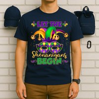 Funny Mardi Gras Let The Shenanigans Begin Jester Hat Mask T-Shirt