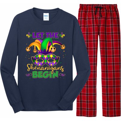 Funny Mardi Gras Let The Shenanigans Begin Jester Hat Mask Long Sleeve Pajama Set