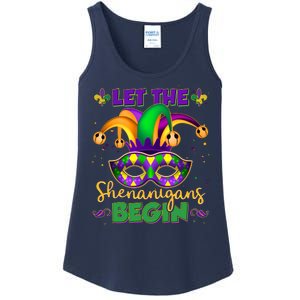 Funny Mardi Gras Let The Shenanigans Begin Jester Hat Mask Ladies Essential Tank