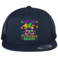 Funny Mardi Gras Let The Shenanigans Begin Jester Hat Mask Flat Bill Trucker Hat