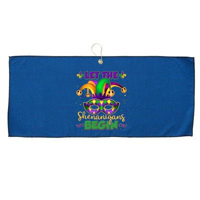 Funny Mardi Gras Let The Shenanigans Begin Jester Hat Mask Large Microfiber Waffle Golf Towel