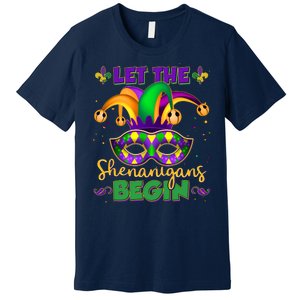 Funny Mardi Gras Let The Shenanigans Begin Jester Hat Mask Premium T-Shirt