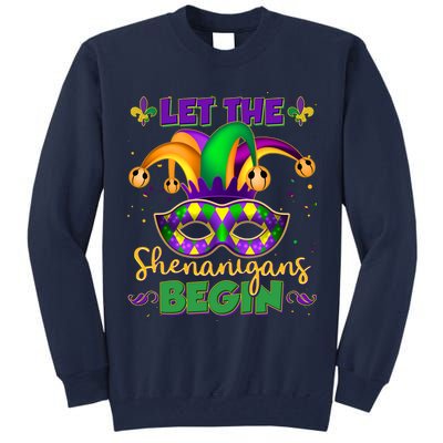 Funny Mardi Gras Let The Shenanigans Begin Jester Hat Mask Tall Sweatshirt