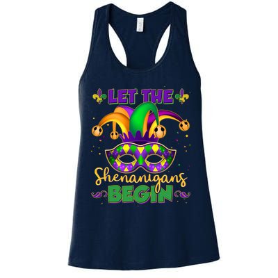 Funny Mardi Gras Let The Shenanigans Begin Jester Hat Mask Womens Tank Top