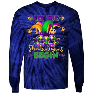 Funny Mardi Gras Let The Shenanigans Begin Jester Hat Mask Tie-Dye Long Sleeve Shirt