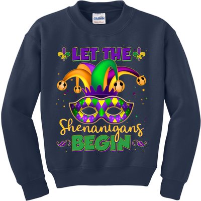Funny Mardi Gras Let The Shenanigans Begin Jester Hat Mask Kids Sweatshirt