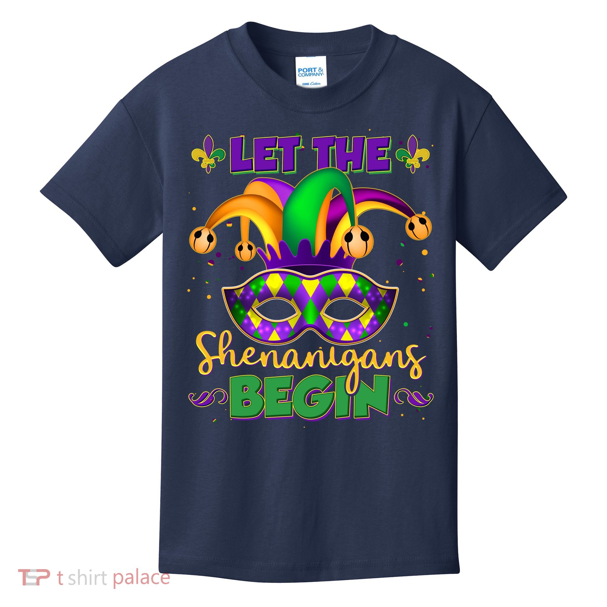 Funny Mardi Gras Let The Shenanigans Begin Jester Hat Mask Kids T-Shirt