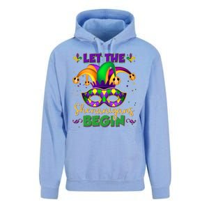 Funny Mardi Gras Let The Shenanigans Begin Jester Hat Mask Unisex Surf Hoodie