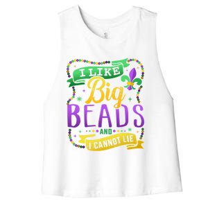 Funny Mardi Gras I Like Big Beads And Cannot Lie Great Gift Women's Racerback Cropped Tank