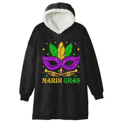 Funny Mardi Gras Mask Mardi Gras Beads Hooded Wearable Blanket