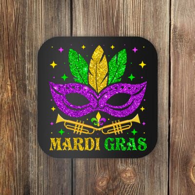 Funny Mardi Gras Mask Mardi Gras Beads Coaster