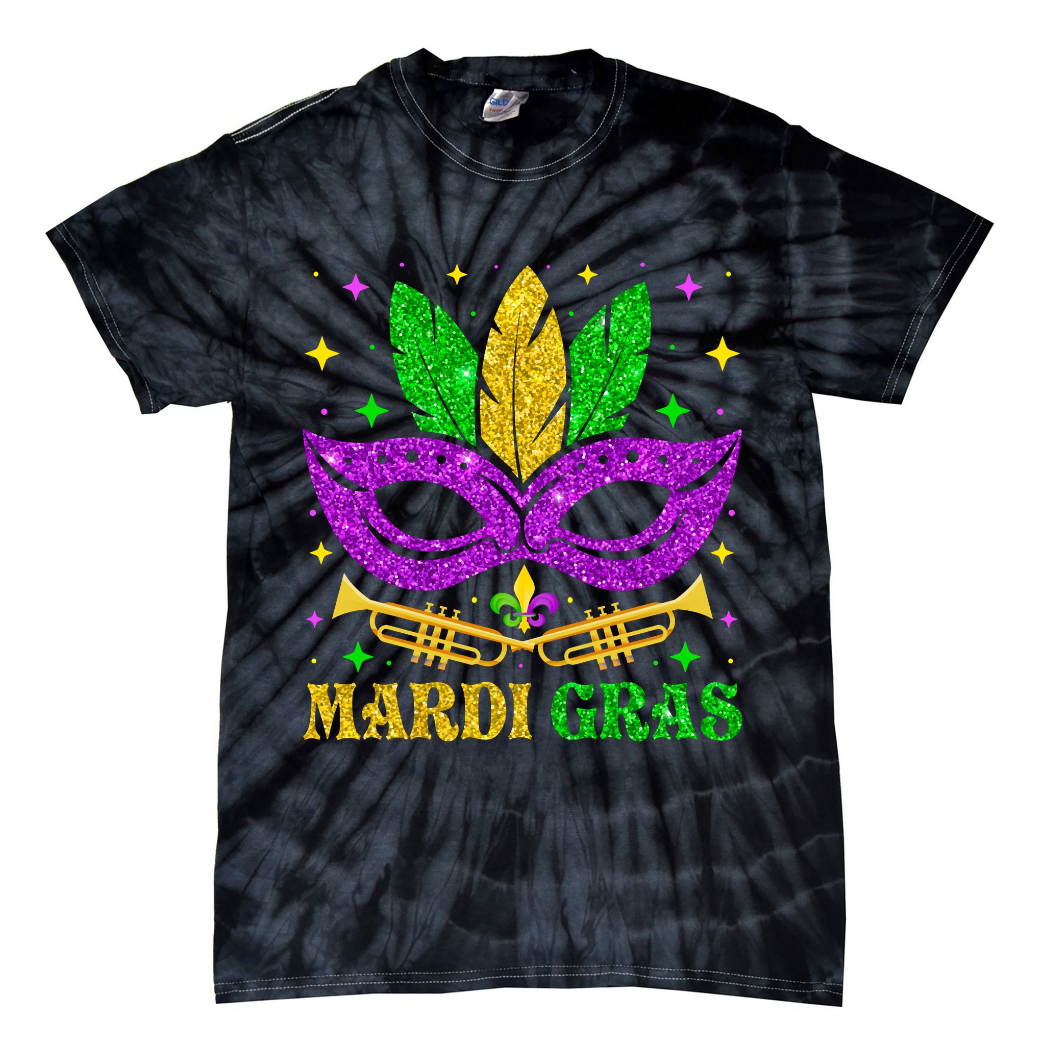 Funny Mardi Gras Mask Mardi Gras Beads Tie-Dye T-Shirt
