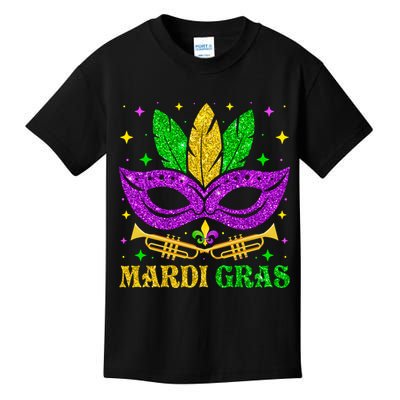 Funny Mardi Gras Mask Mardi Gras Beads Kids T-Shirt
