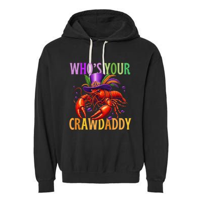 Funny Mardi Gras Crawfish With Beads And Feathers Garment-Dyed Fleece Hoodie