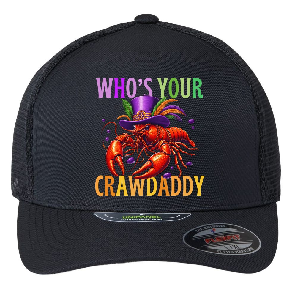 Funny Mardi Gras Crawfish With Beads And Feathers Flexfit Unipanel Trucker Cap