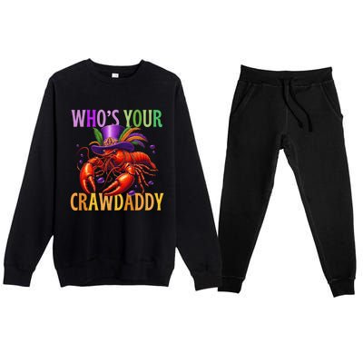 Funny Mardi Gras Crawfish With Beads And Feathers Premium Crewneck Sweatsuit Set