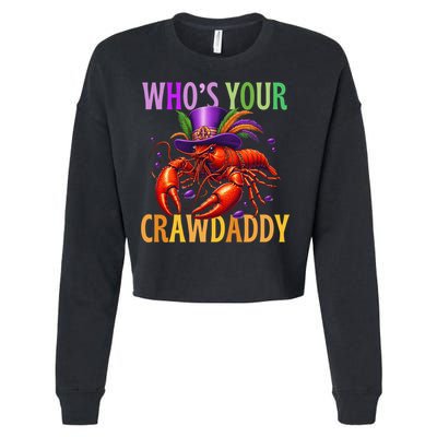 Funny Mardi Gras Crawfish With Beads And Feathers Cropped Pullover Crew