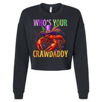 Funny Mardi Gras Crawfish With Beads And Feathers Cropped Pullover Crew