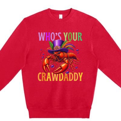 Funny Mardi Gras Crawfish With Beads And Feathers Premium Crewneck Sweatshirt