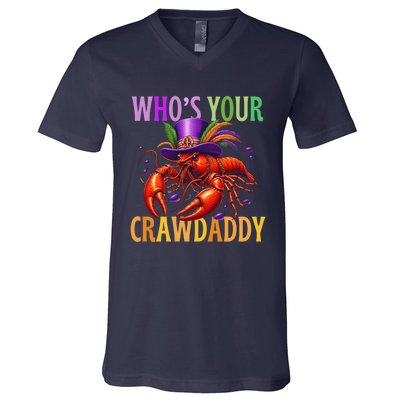 Funny Mardi Gras Crawfish With Beads And Feathers V-Neck T-Shirt