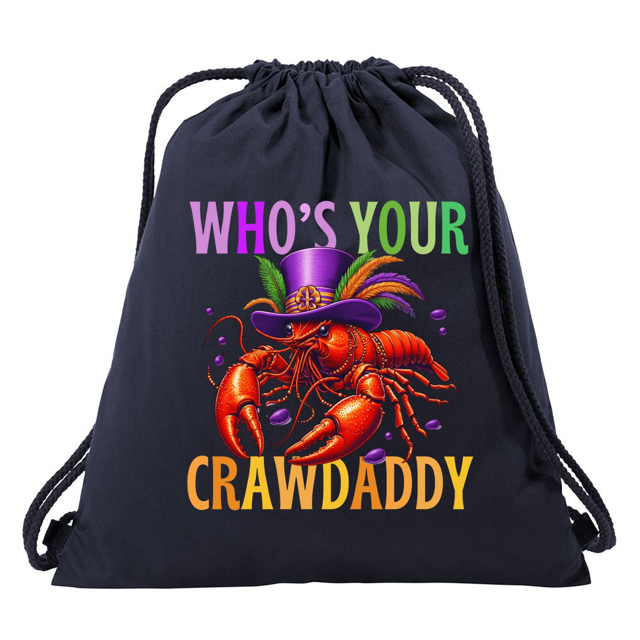 Funny Mardi Gras Crawfish With Beads And Feathers Drawstring Bag