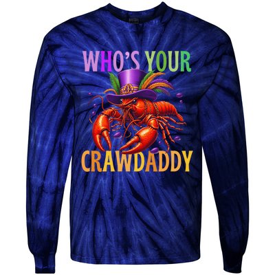 Funny Mardi Gras Crawfish With Beads And Feathers Tie-Dye Long Sleeve Shirt