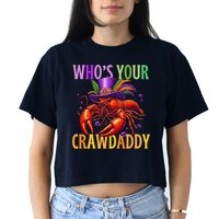 Funny Mardi Gras Crawfish With Beads And Feathers Crop Top